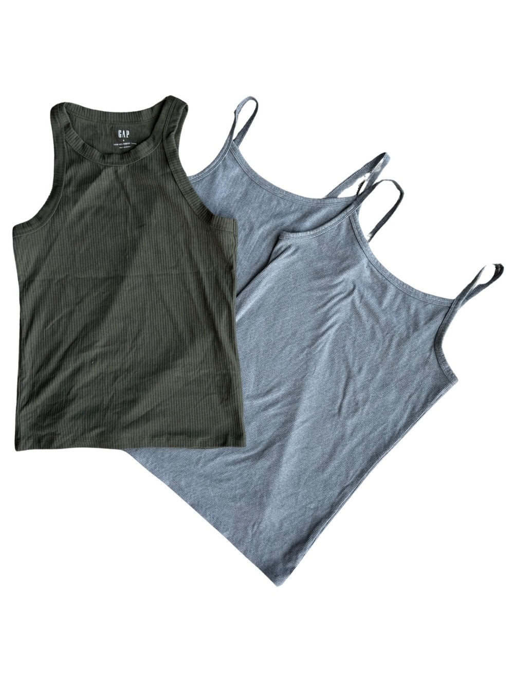 Girls GAP & No Boundaries Ribbed Tank Top 3-Pack Bundle Green Gray Sz 11-13 / S